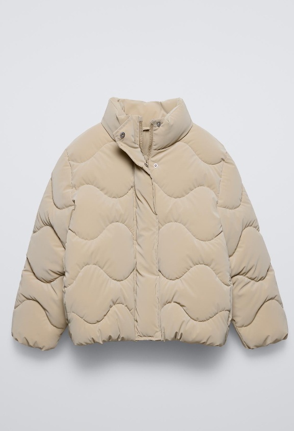 ZARA Kids Puffer Jacket คอตั้ง นวมริ้ว ครีม 164