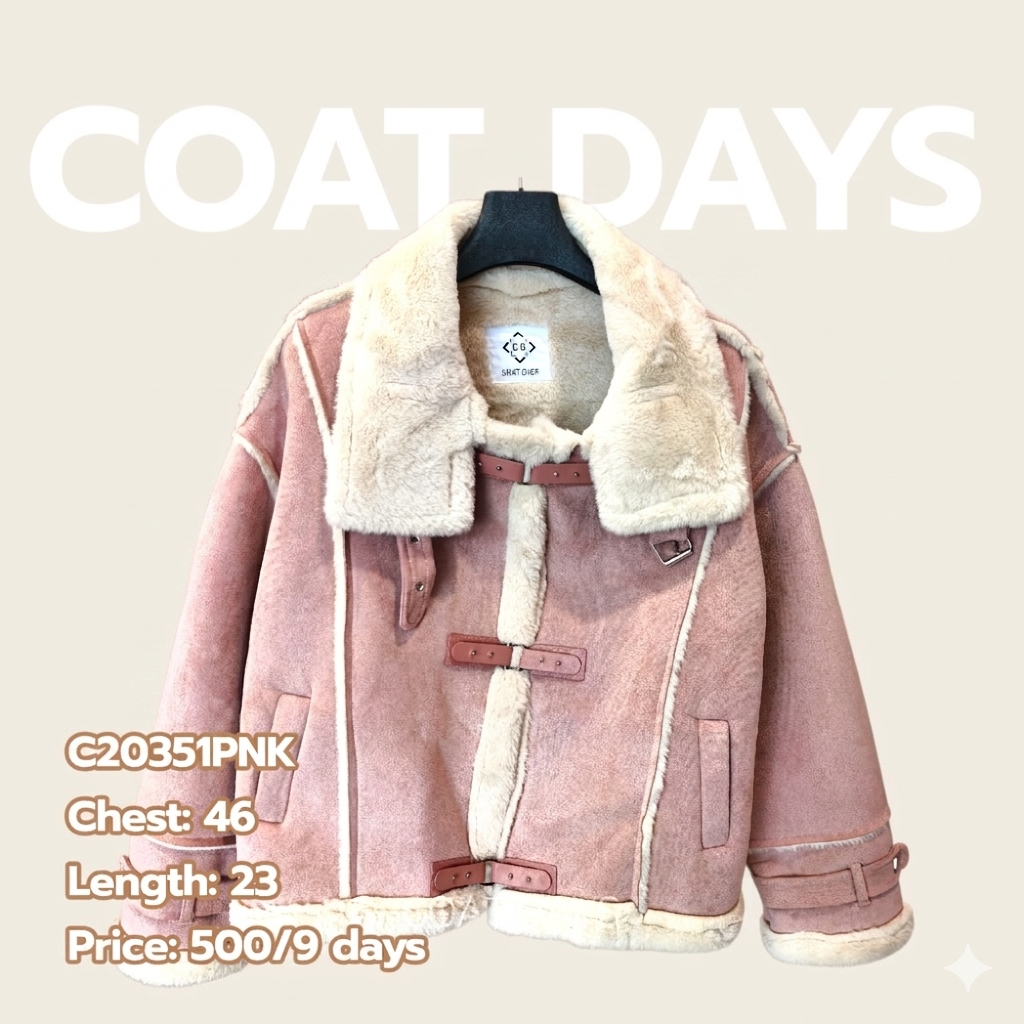 CoatOver Suede ปกเฟอร์ ล็อคกระดุมเข็มขัด ชมพู