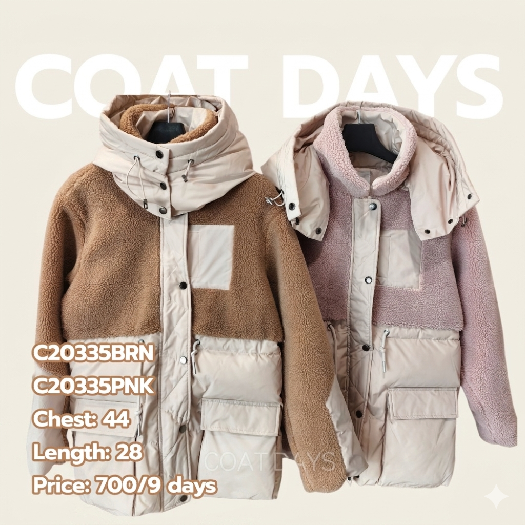 CoatOver 2ผ้า ฮู้ดถอดได้ กระเป๋าหน้า เชือกรูดเอว
