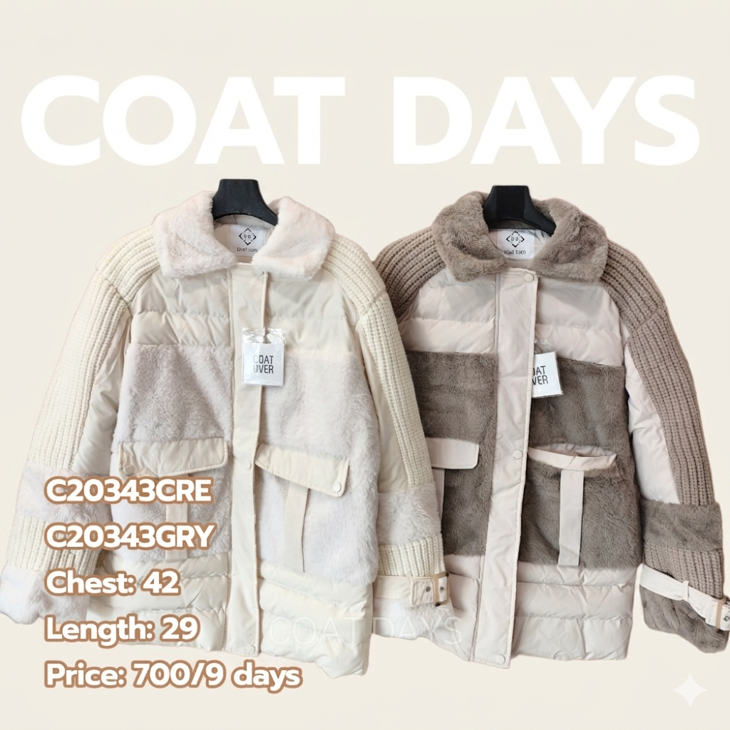 CoatOver นวม สลับขนสั้น แขนถัก ปลายแขนแต่งเข็มขัด
