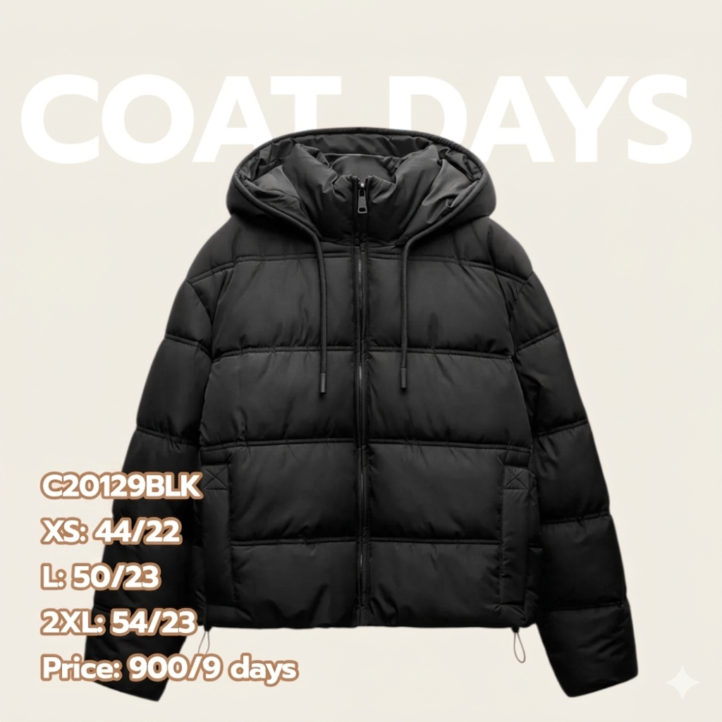 ZARA -20 นวม crop ฮู้ดมีสาย
