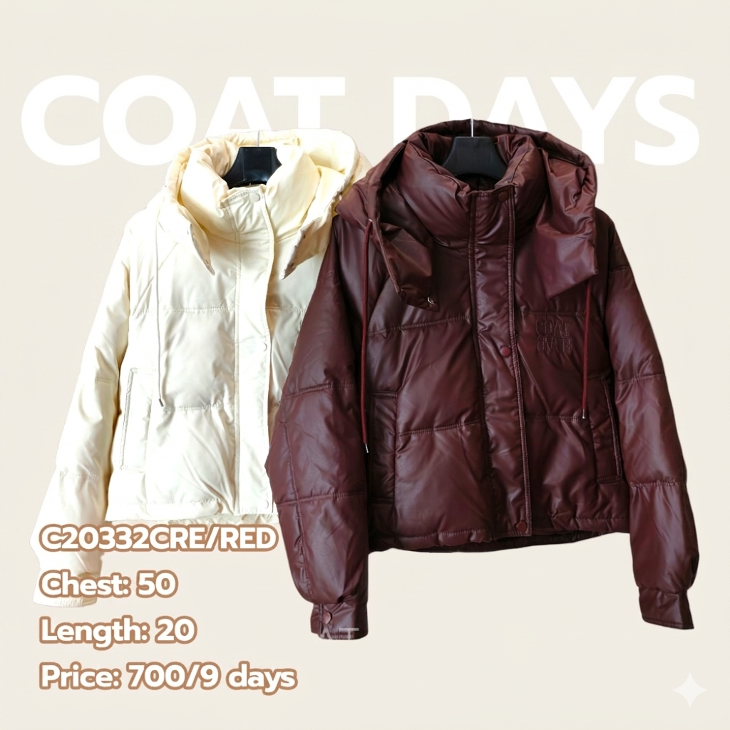 CoatOver PU นวม Crop ฮู้ดเชือก พิมพ์CO