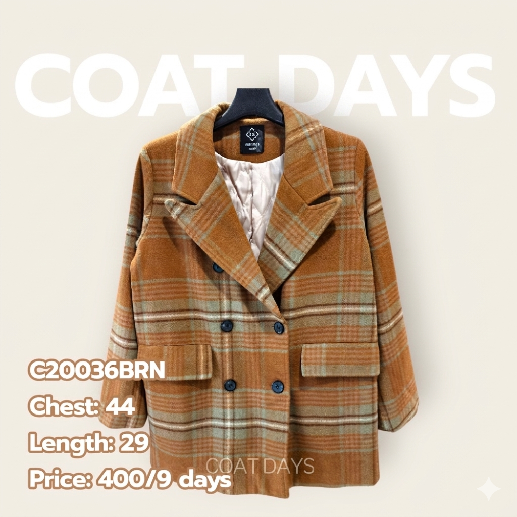 CoatOver wool scott กระดุม 6 เม็ด น้ำตาล