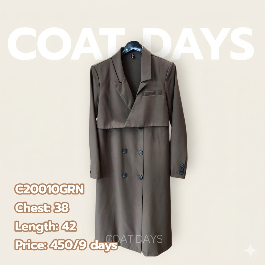CoatOver thench เขียว กระดุม 6 เม็ด มีสายผูก