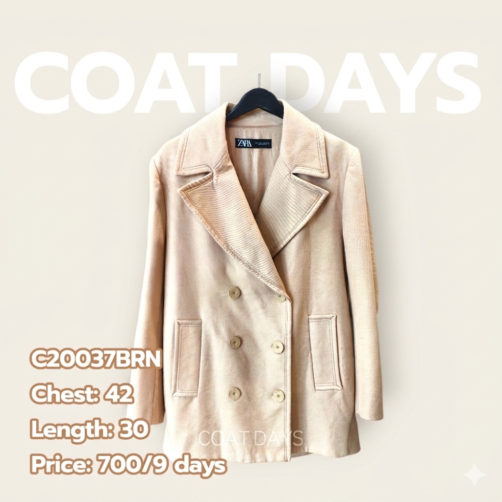 ZARA wool coat น้ำตาล กระดุม 6 เม็ด ปกใบไม้